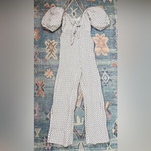 Linen Cream Patterned Jumpsuit